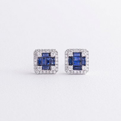 Золоті сережки - пусети з діамантами і сапфірами сб0588mi №3