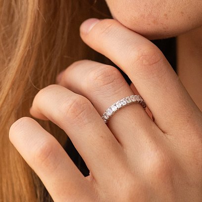 Кольцо с дорожкой бриллиантов (белое золото) 242541121 №2