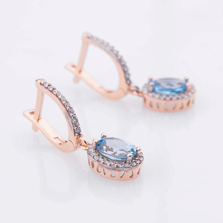 Золоті сережки з топазом і фіанітами с04192 від ювелірного магазину Онікс - 1