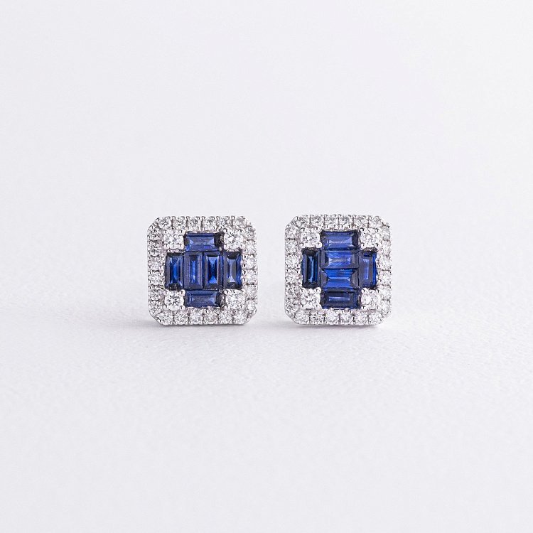 Золоті сережки - пусети з діамантами і сапфірами сб0588mi від ювелірного магазину Онікс - 2