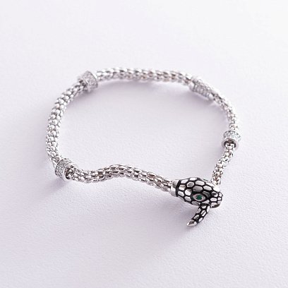 Браслет "Змія" в білому золоті (фіаніт, емаль) б04512 №3