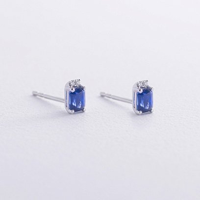 Золотые серьги - пусеты (сапфиры, бриллианты) сб0502nl