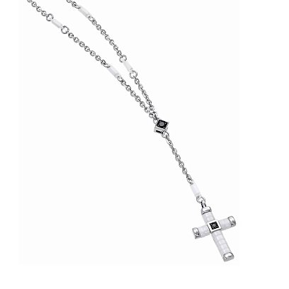 Мужское колье "Крест" из серебра и белой керамики ZANCAN EXC367-B