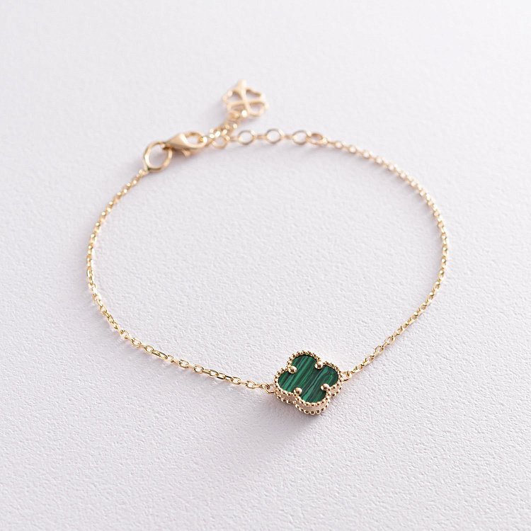 Браслет "Конюшина" в жовтому золоті (малахіт) б04450 від ювелірного магазину Онікс