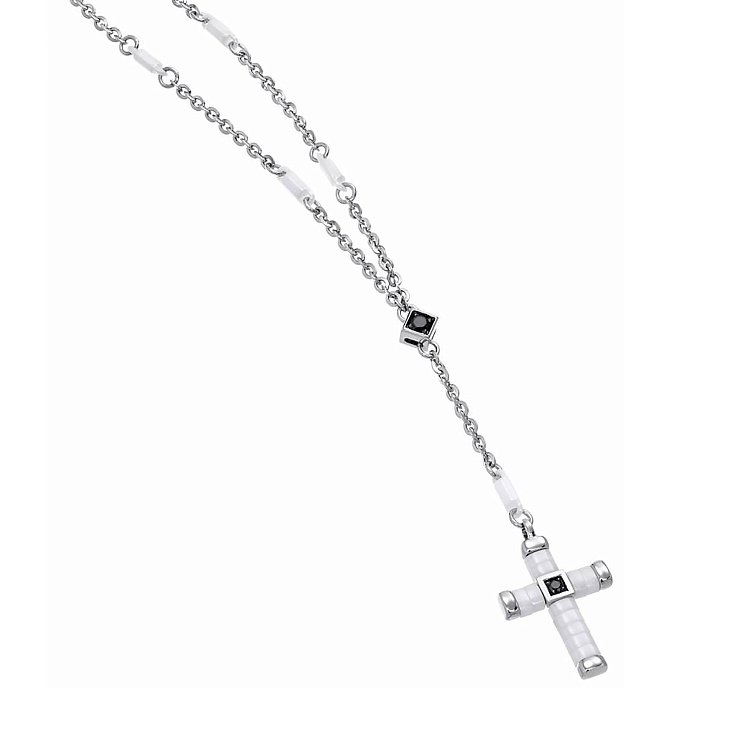 Мужское колье "Крест" из серебра и белой керамики ZANCAN EXC367-B от ювелирного магазина Оникс