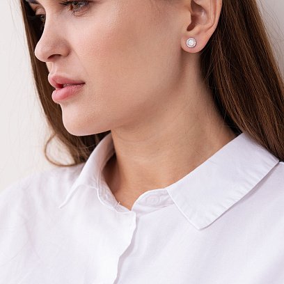 Золоті сережки-пусети "Сяйво" (синт. опал, фіаніти) 0.8 см с07439 №2