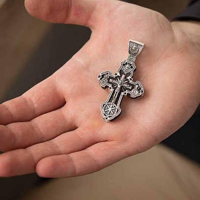 Срібний хрест "Розп'яття. Архангел Михаїл" з ебеновим деревом 943 №8