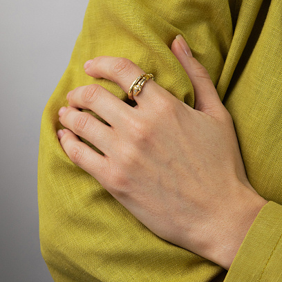 Каблучка "Змія" у жовтому золоті (фіаніти)к08358 №4