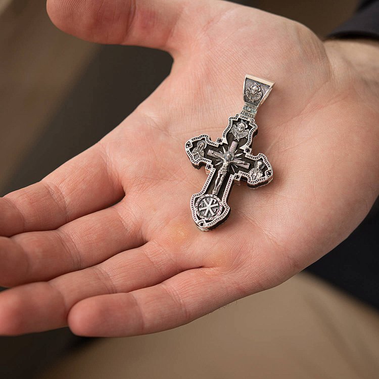 Срібний хрест "Розп'яття. Архангел Михаїл" з ебеновим деревом 943 від ювелірного магазину Онікс - 7