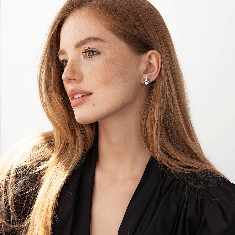 Асимметричные серьги "Герб Украины - Тризуб" (белое золото) с08028 от ювелирного магазина Оникс - 4