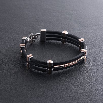 Каучуковый браслет с золотыми вставками (фианиты) 1091б