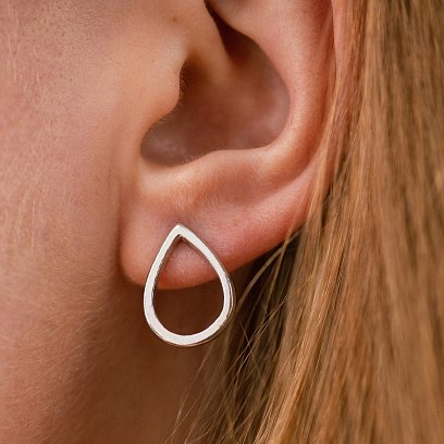 Серебряные серьги-пусеты "Большие капельки" (1.7 х 1.2 см) 122500 №4