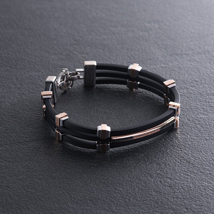 Каучуковый браслет с золотыми вставками (фианиты) 1091б от ювелирного магазина Оникс