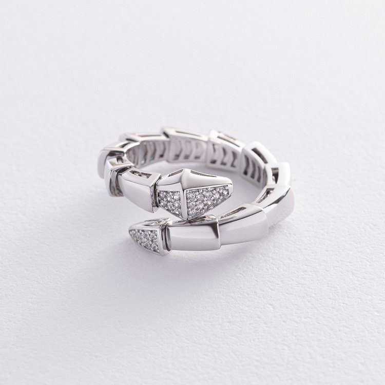 Кольцо "Змея" в белом золоте (фианиты) к07344 от ювелирного магазина Оникс - 2