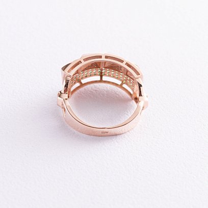 Золотое кольцо с зелеными фианитами к05695 №3