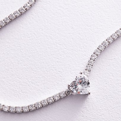 Срібне кольє - чокер "Сердечко" з фіанітами 181258 №6