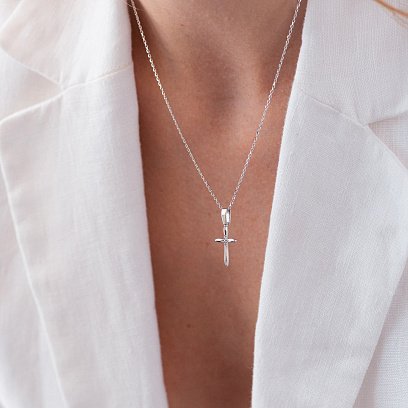 Золотое колье "Крестик" с фианитами кол02186 №7