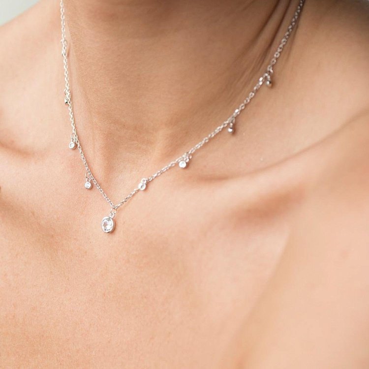 Серебряное колье с фианитами 18653 от ювелирного магазина Оникс - 7