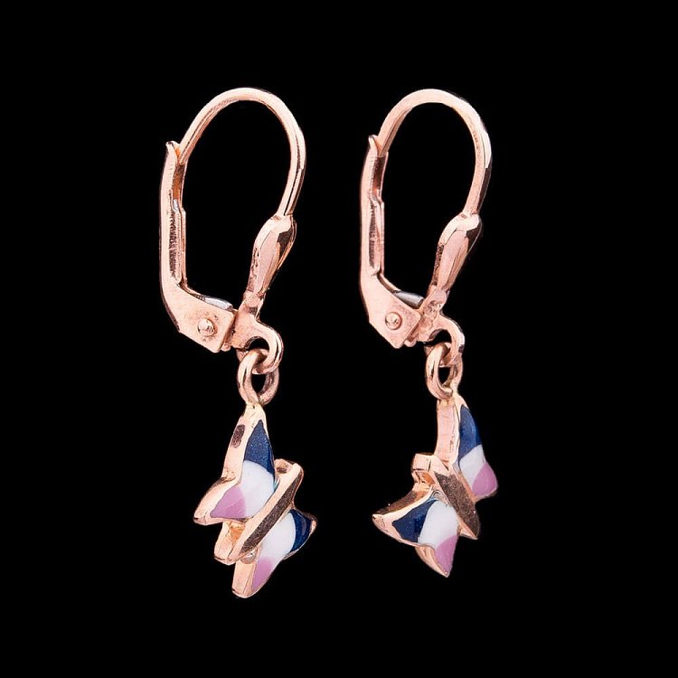 Золотые детские серьги "Бабочки" (эмаль) с01938 от ювелирного магазина Оникс - 3