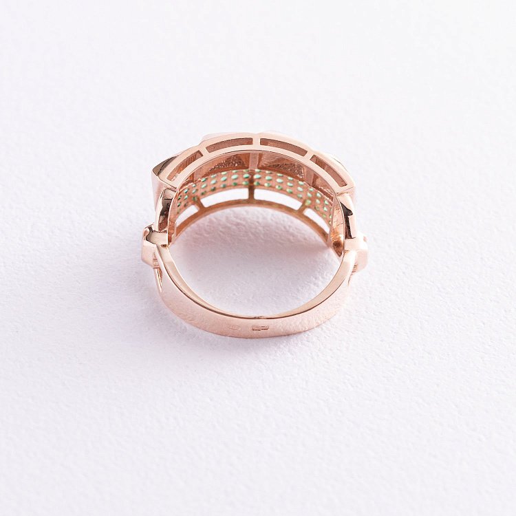 Золотое кольцо с зелеными фианитами к05695 от ювелирного магазина Оникс - 2