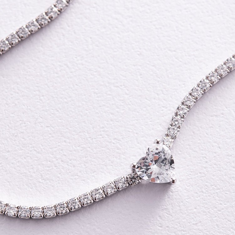 Срібне кольє - чокер "Сердечко" з фіанітами 181258 від ювелірного магазину Онікс - 5