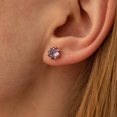 Золотые сережки-пусеты с аметистом с06306 №2