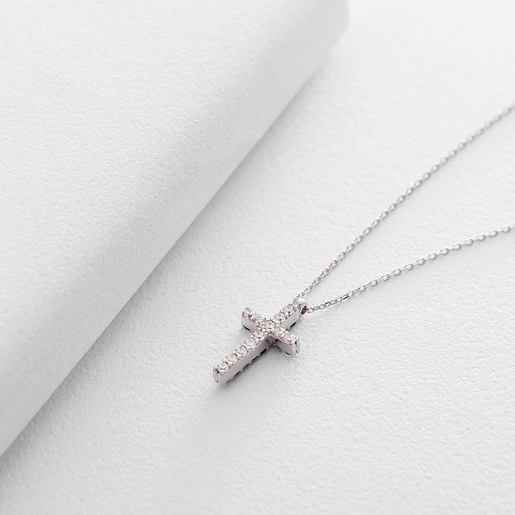 Золоте кольє з хрестиком (чорні і білі фіаніти) кол00816 від ювелірного магазину Онікс - 1