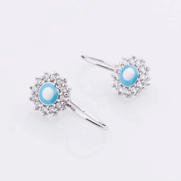 Серьги детские "Цветочки" (эмаль, фианиты) 121774г от ювелирного магазина Оникс - 2