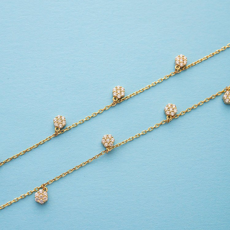 Колье "Цветочки" с фианитами (желтое золото) кол01401 от ювелирного магазина Оникс - 5