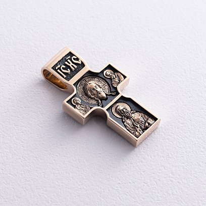 Золотий православний хрест "Спас Нерукотворний. Святитель Миколай Чудотворець. Георгій Переможець" п03840 №6