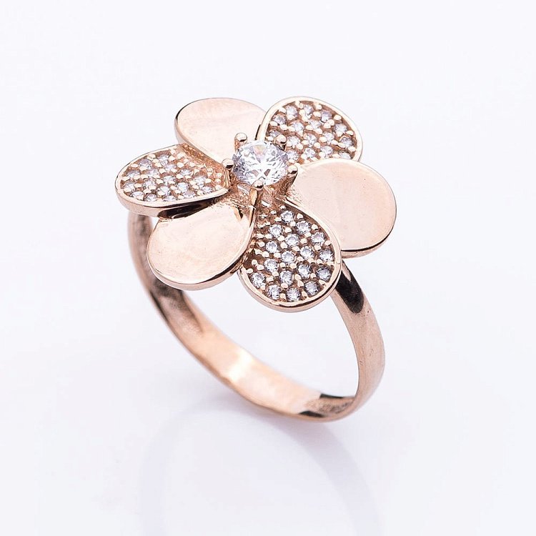 Золотое кольцо "Цветочек" с фианитами к04953 от ювелирного магазина Оникс