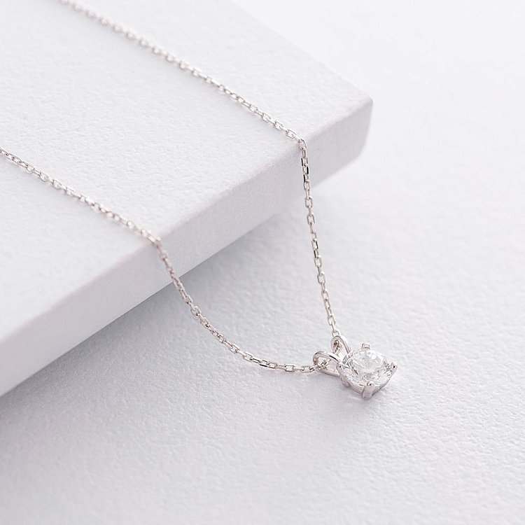 Золотое колье с одним фианитом кол01364 от ювелирного магазина Оникс - 2