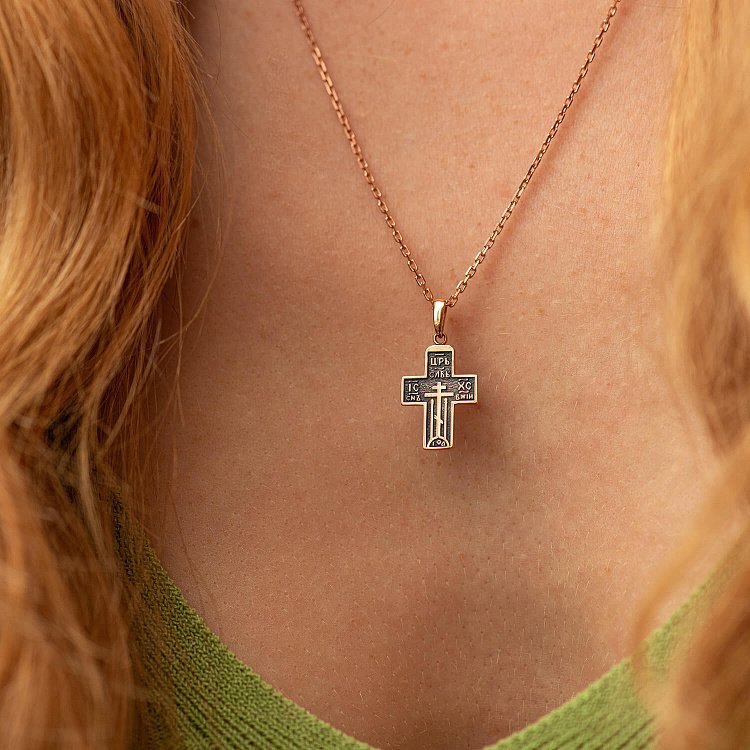 Золотой крестик (чернение) п03250 от ювелирного магазина Оникс - 1