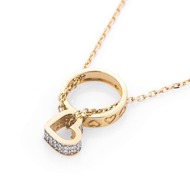 Золоте кольє "каблучка з серцем" кол00886 від ювелірного магазину Онікс