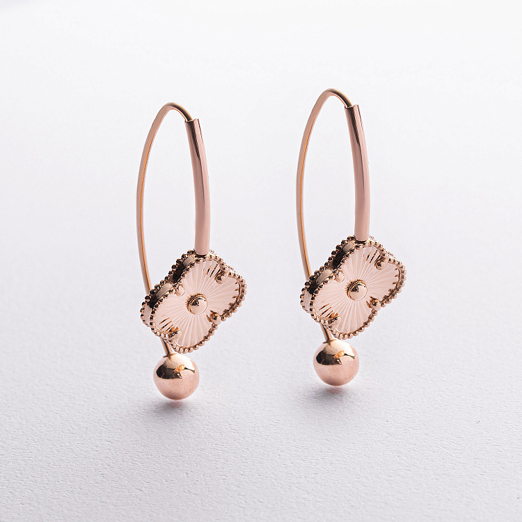 Серьги "Клевер" в красном золоте с09708 от ювелирного магазина Оникс