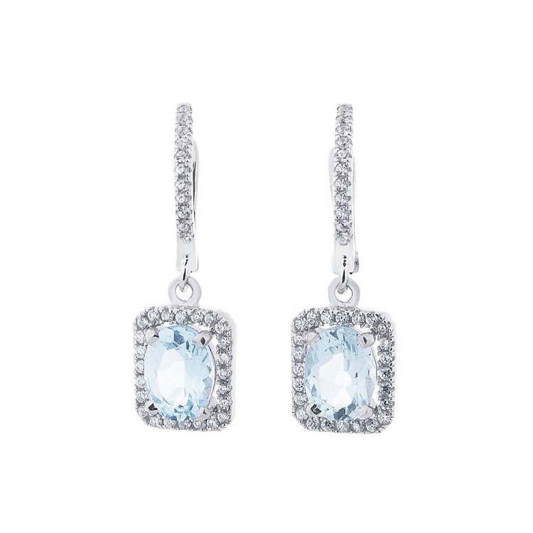 Срібні сережки з блакитним топазом і фіанітами 121385 від ювелірного магазину Онікс