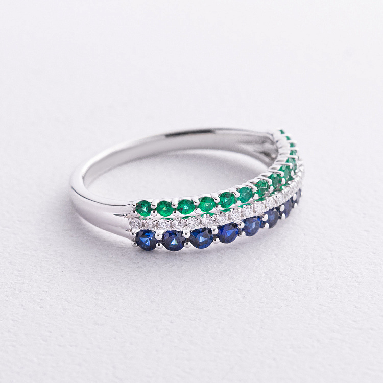 Каблучка в білому золоті (діаманти, смарагди, сапфіри) кб0677lg від ювелірного магазину Онікс - 1