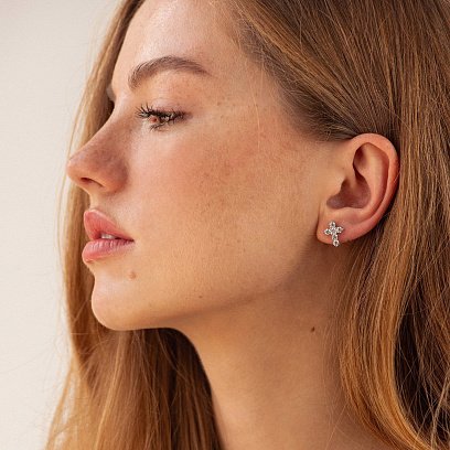 Серьги - пусеты "Крестики" в белом золоте (фианиты) с09035 №2