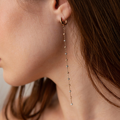 Серьги "Шарики на цепочке" (красное, белое золото) с09371