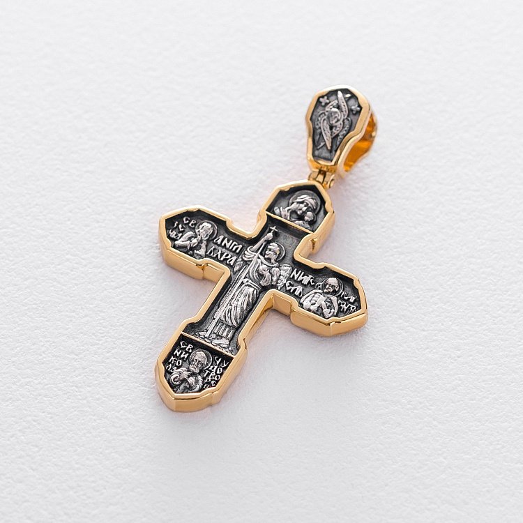 ﻿Православний хрест "Розп'яття Христове з деісусом. Ангел Хранитель. Образ Пресвятої Богородиці "Казанська" (чорніння, позолота) 132863 від ювелірного магазину Онікс - 1