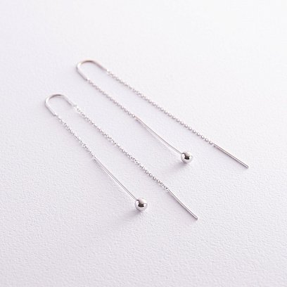 Сережки "Кульки" у білому золоті на ланцюжку с07985