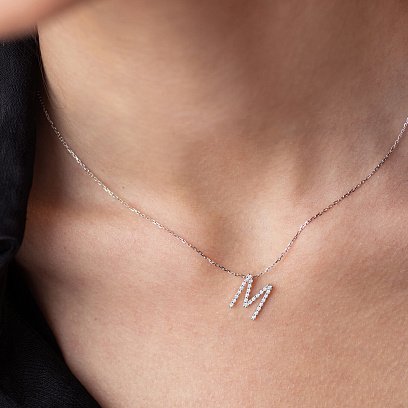 Золоте кольє з літерою " М" з діамантами 133591121 №11