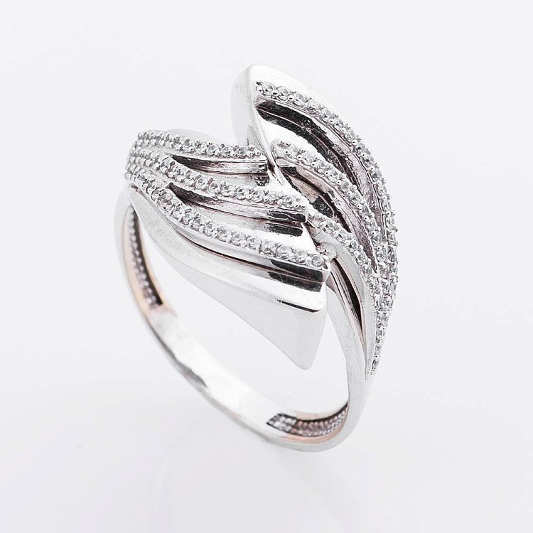 Золота каблучка з фіанітами к01771ж від ювелірного магазину Онікс