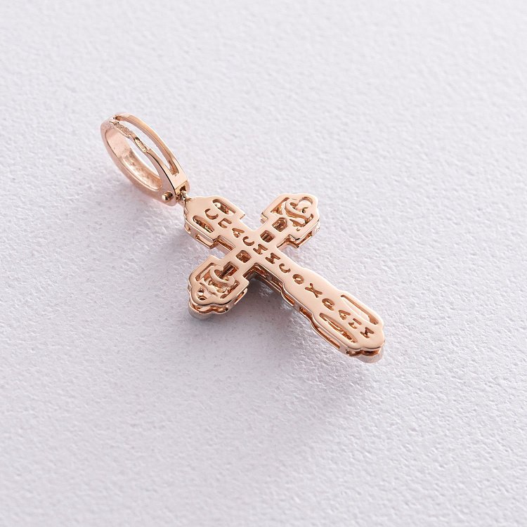 Православный крест "Распятие. Спаси и Сохрани" (эмаль, фианиты) 270054Е от ювелирного магазина Оникс - 2