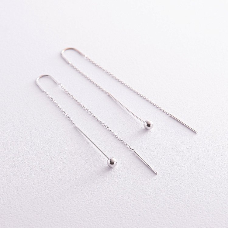 Сережки "Кульки" у білому золоті на ланцюжку с07985 від ювелірного магазину Онікс