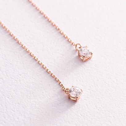 Золоті сережки - протяжки з фіанітами с07597 №3