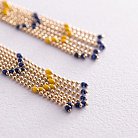 Патріотичні сережки з ланцюжками у жовтому золоті (синя та жовта емаль) с08052 от ювелирного магазина Оникс - 2