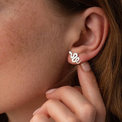 Серебряные серьги - пусеты "Змеи" 123231 №4