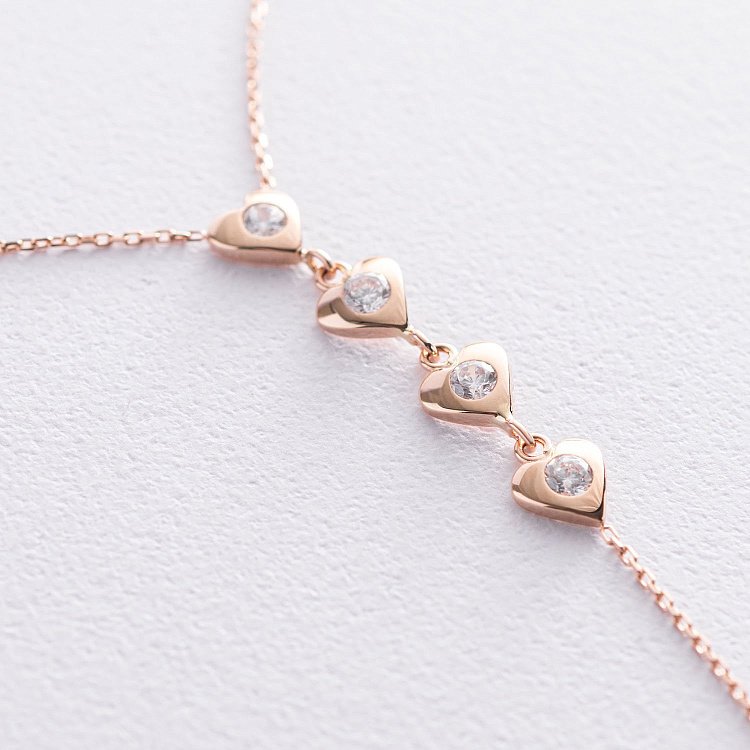 Золотое колье "Сердечки" с фианитами кол01495 от ювелирного магазина Оникс - 2