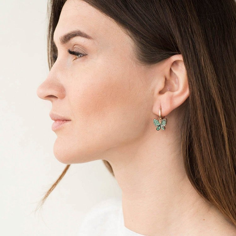 Золотые серьги "Бабочки" (фианит) с05458 от ювелирного магазина Оникс - 2